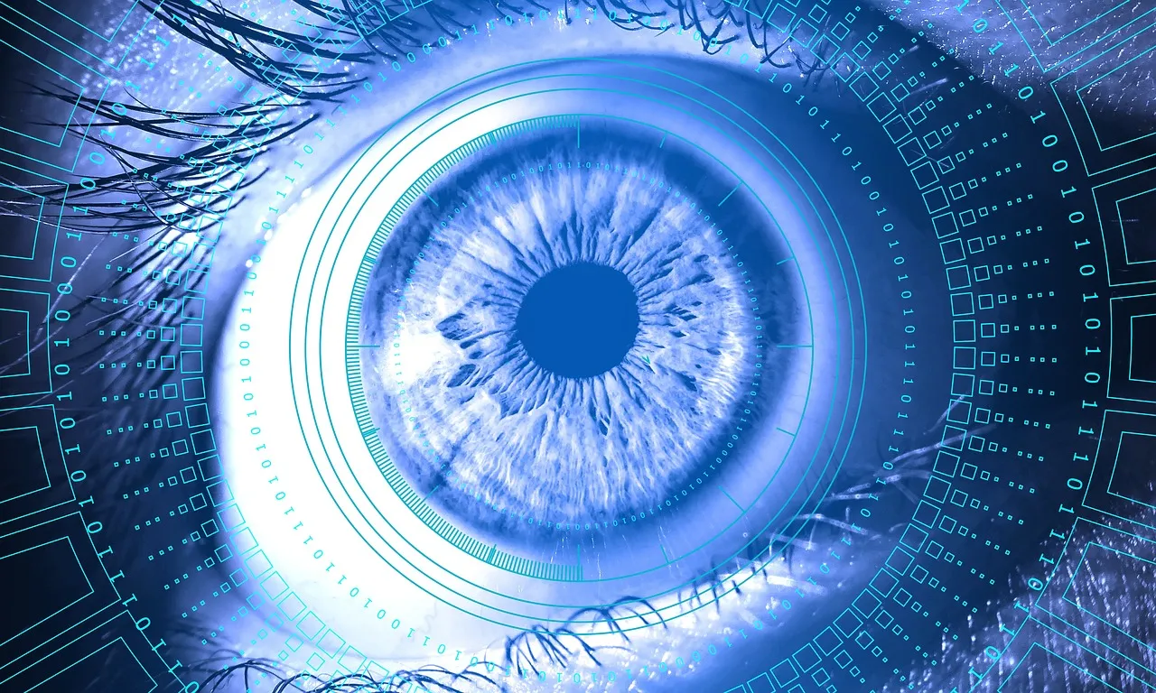 picture of large blue eye with numbers around it. Cybersecurity Business Defence Tips