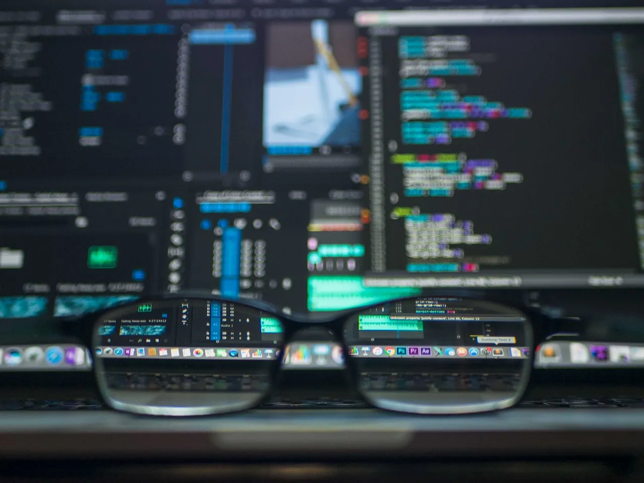 Picture of glasses resting on keyboard with an out of focus screen in the background trying to Learn About Ben2U.